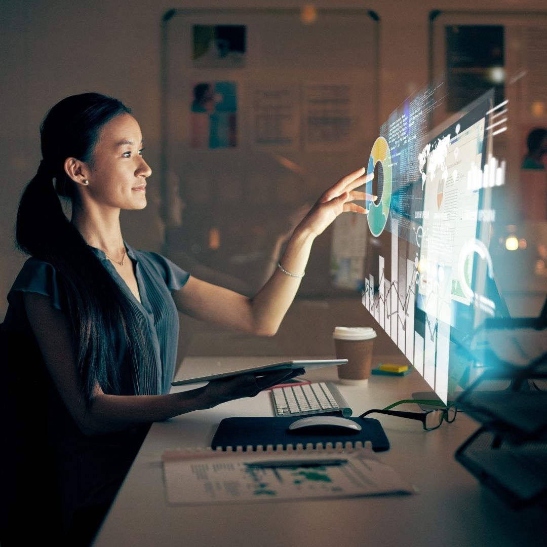 Image of a woman using a holographic interface