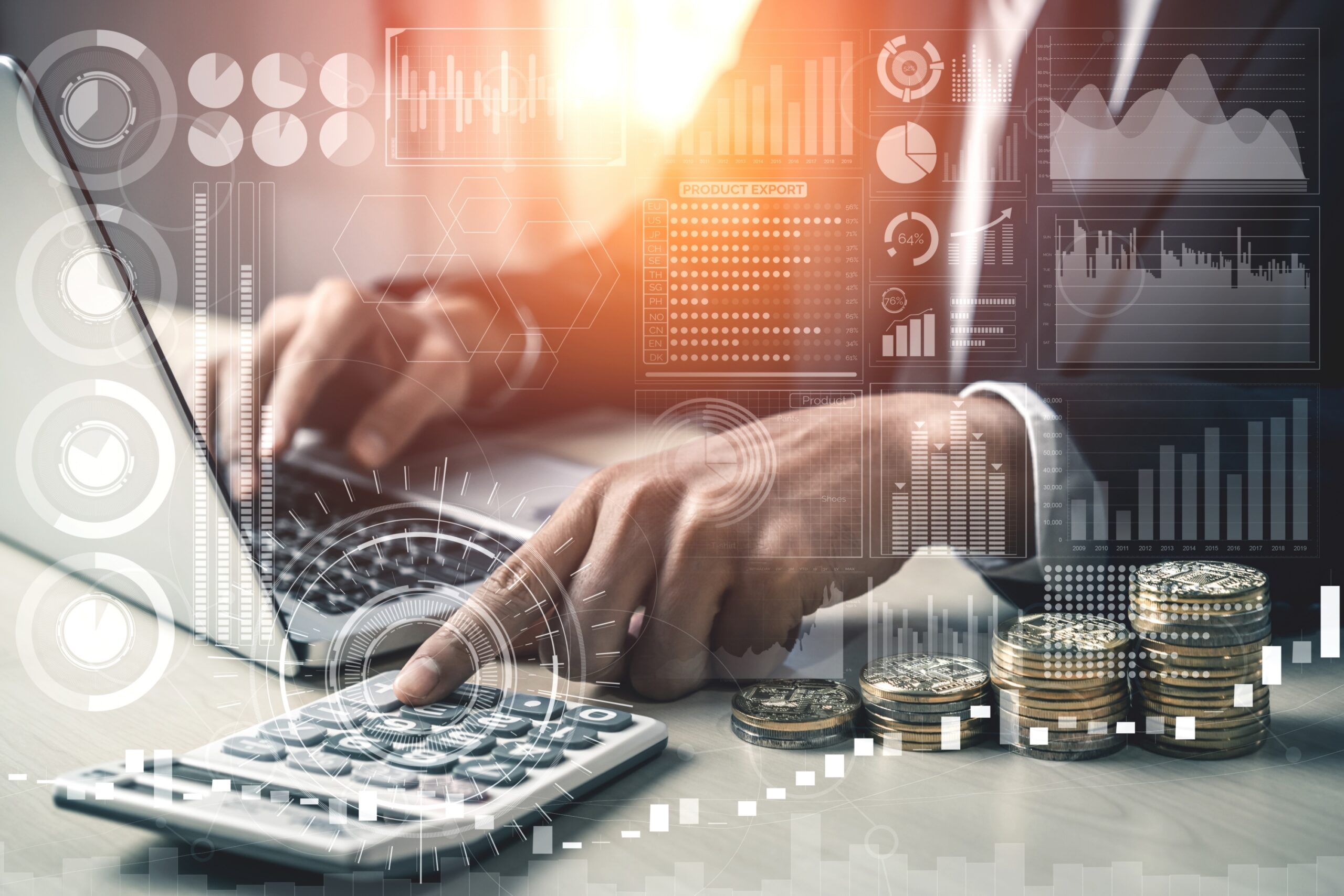 Data Analysis for Business and Finance Concept. Graphic interface showing future computer technology of profit analytic, online marketing research and information report for digital business strategy.