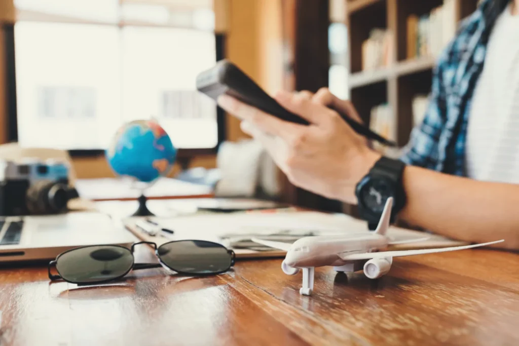 Aviation procurement and parts trading process – technician using tablet image